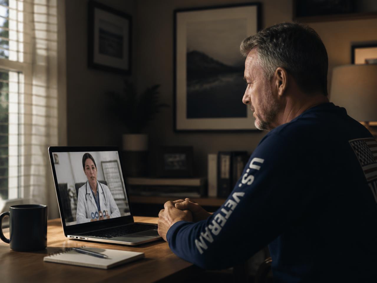Veteran meeting a provider by secure video from home